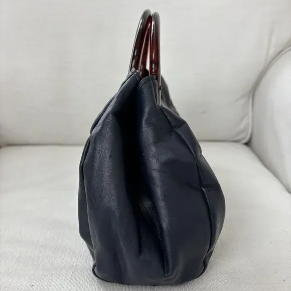 Vintage JR Florida USA Navy Blue Handbag Purse Bakelite Handles MCM Mod 50s 60s - Picture 4 of 15